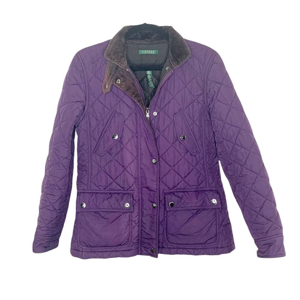 Ralph Lauren Quilted Jacket Women's Purple Black Corduroy Size Medium